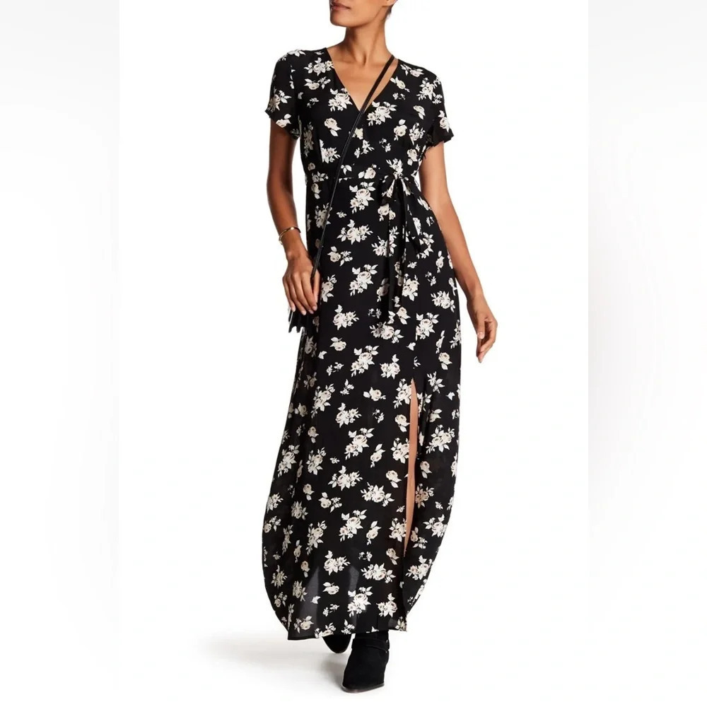 Sanctuary Women's Short Sleeve Floral Maxi Dress Black Size Small